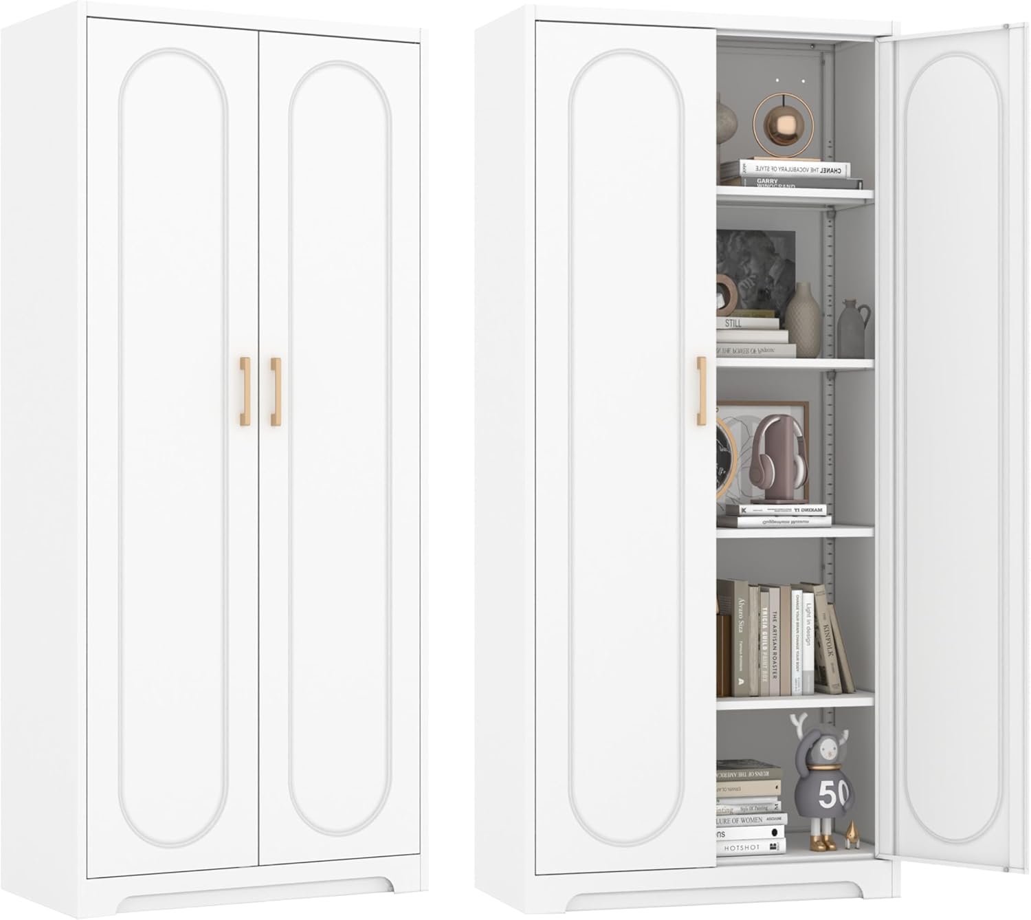 Metal Storage Cabinet with 4 Adjustable Shelves, 71' Tall Kitchen Pantry Cabinet with Doors, White Pantry Cabinets, Utility Large Cupboard, Storage Cabinets for Kitchen, Living Room, Dining