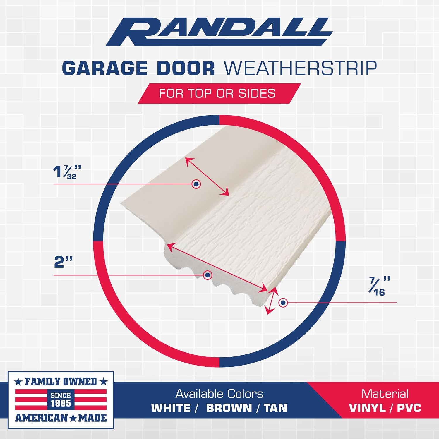 Randall Manufacturing Co., Inc | Garage Door Weatherstrip Door Seal | 7 Feet | Dual Vinyl | for Top or Sides | Box of 15 | White | for All Types of Garage Doors | Seals Out Drafts | Easy Installation