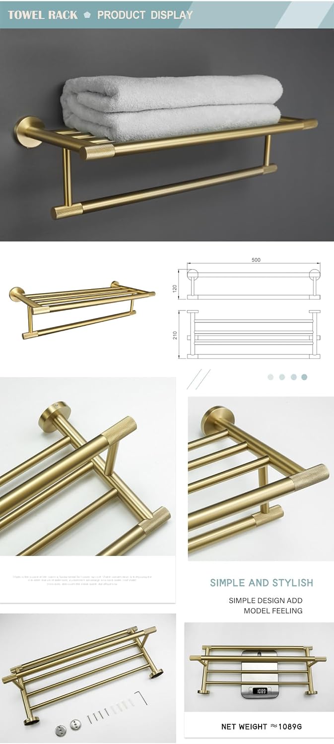 Gold Brushed Bathroom Accessories Hardware Set Towel Bar Rail Paper Holder Robe Hook Soap Dish Towel Hanger Shelf Toilet Brush,4 Pieces Set