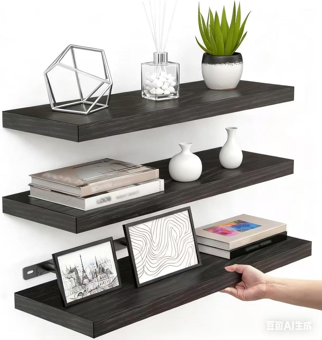 Floating Shelves for Wall, 35.4 inches Wall Mounted Rustic Wood Shelves for Bathroom, Living Room, Bedroom and Kitchen,Books,Room Decor - White,Set of 6