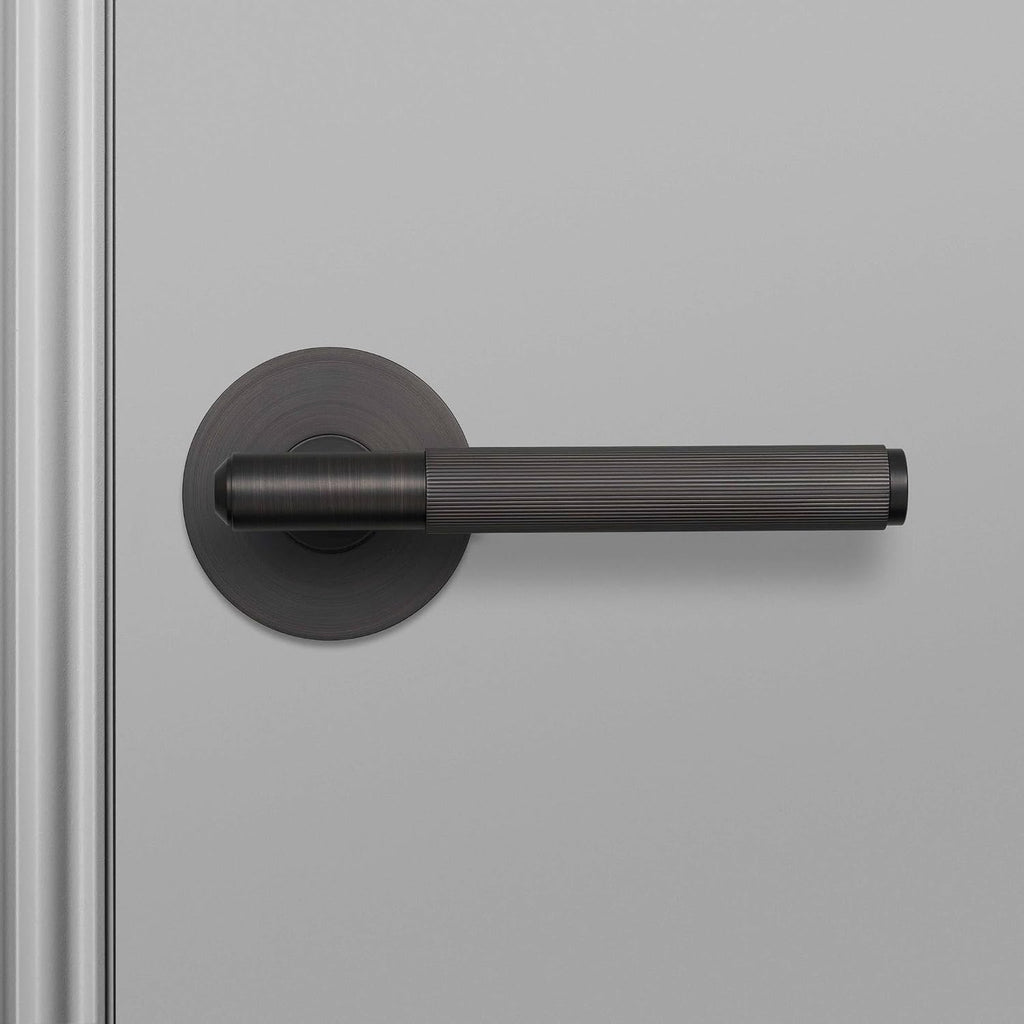 Buster and Punch Door Handle Set Privacy Linear Knurl Brass