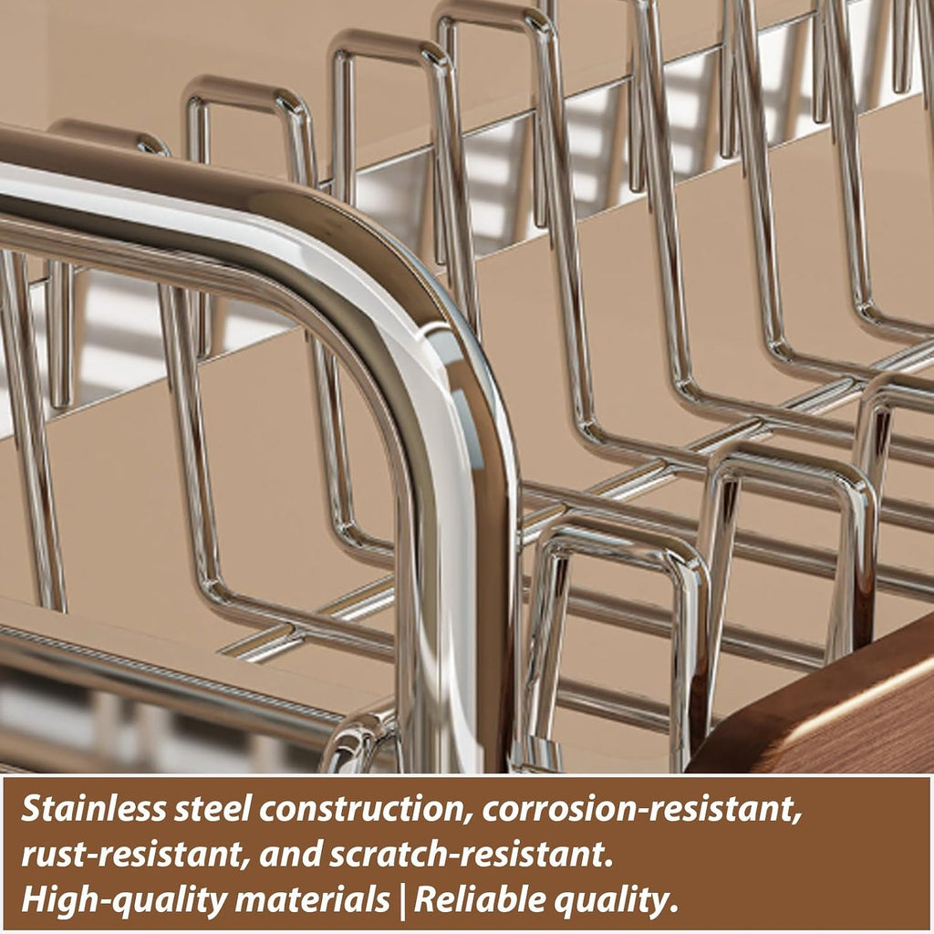 Large-Capacity,partitioned Stainless Steel Dish Rack with Thickened Pipes;Multi-Functional Kitchen Storage for Dishes,Bowls,and Chopsticks;Includes a drip Tray(Triple Layer)