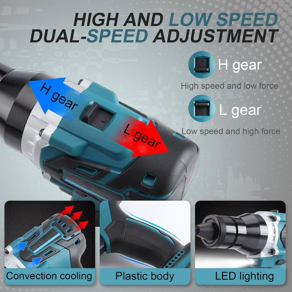 Cordless Rivet Nut Gun Set, Portable Automatic Rivet Gun with M3/M4/M5/M6/M8/M10/M12 Battery Powered Pop Rivet Insert Installation Tool, 3 Seconds Quick Installation/Removal,5200mah*1