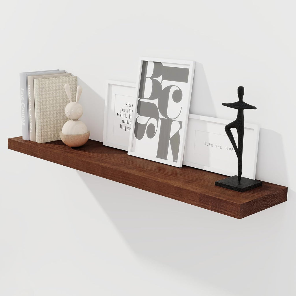 RICHFOCUS Floating Shelves for Wall 48 Inch Solid USA-Sourced Oak Wooden Shelves for Bathroom Kitchen 9' Deep Modern Wood Shelf with Heavy-Duty Bracket for Wall Mounted, Walnut Finish
