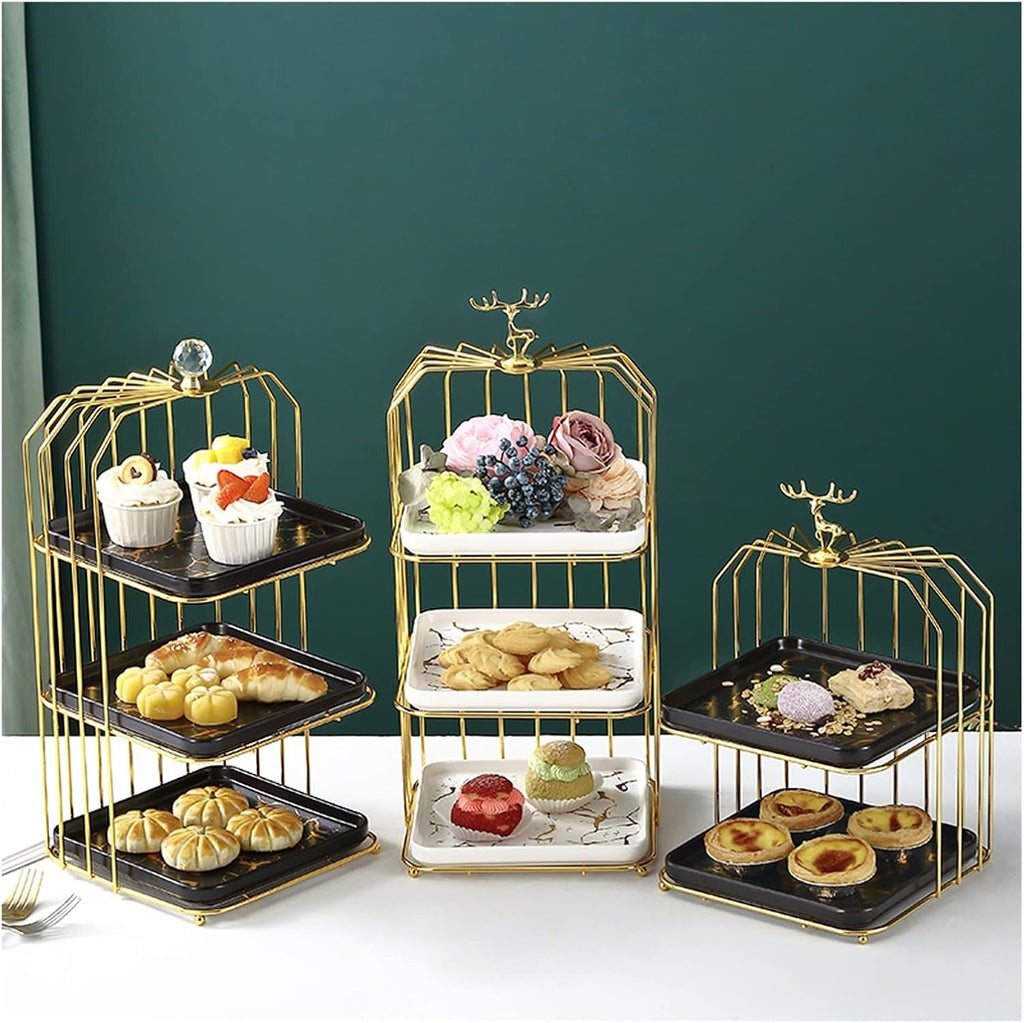 Cake Stand Creative Multi-layered Iron Cake Stand Dessert Stand Refreshment Stand Afternoon Tea Pastry Stand Snack Storage Rack Cake Holder(Color:White plate,Size:Double layer 1)