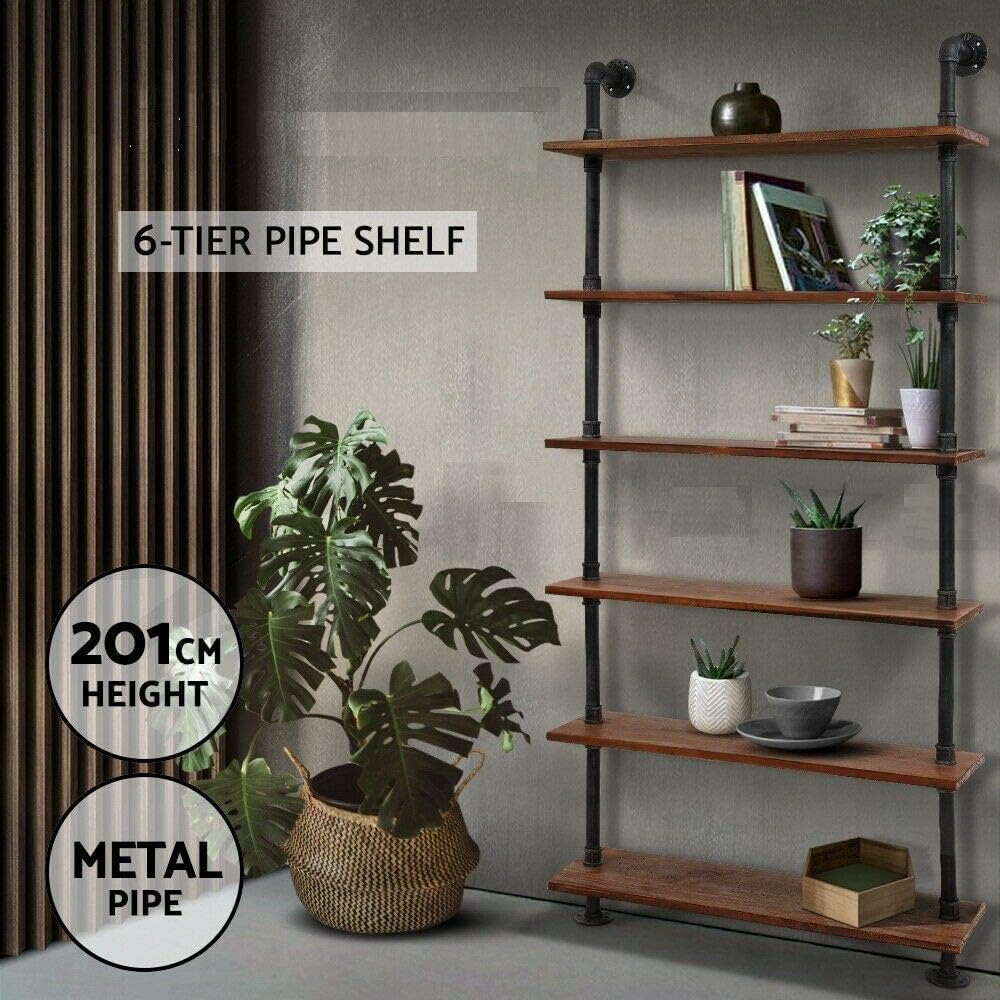 Retro Wall Mounted Pipe Shelf 36inch Width Farmhouse 6 Layers Storage Organizer for Living Room Bathroom Office Home Decor Industrial Displaying Shelf 79inch Height