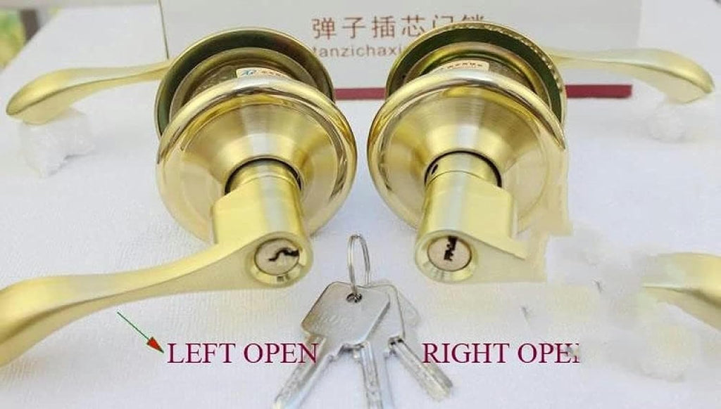 5 Sets Right Privacy Brush Gold Lever Handle Door Lock Lockset