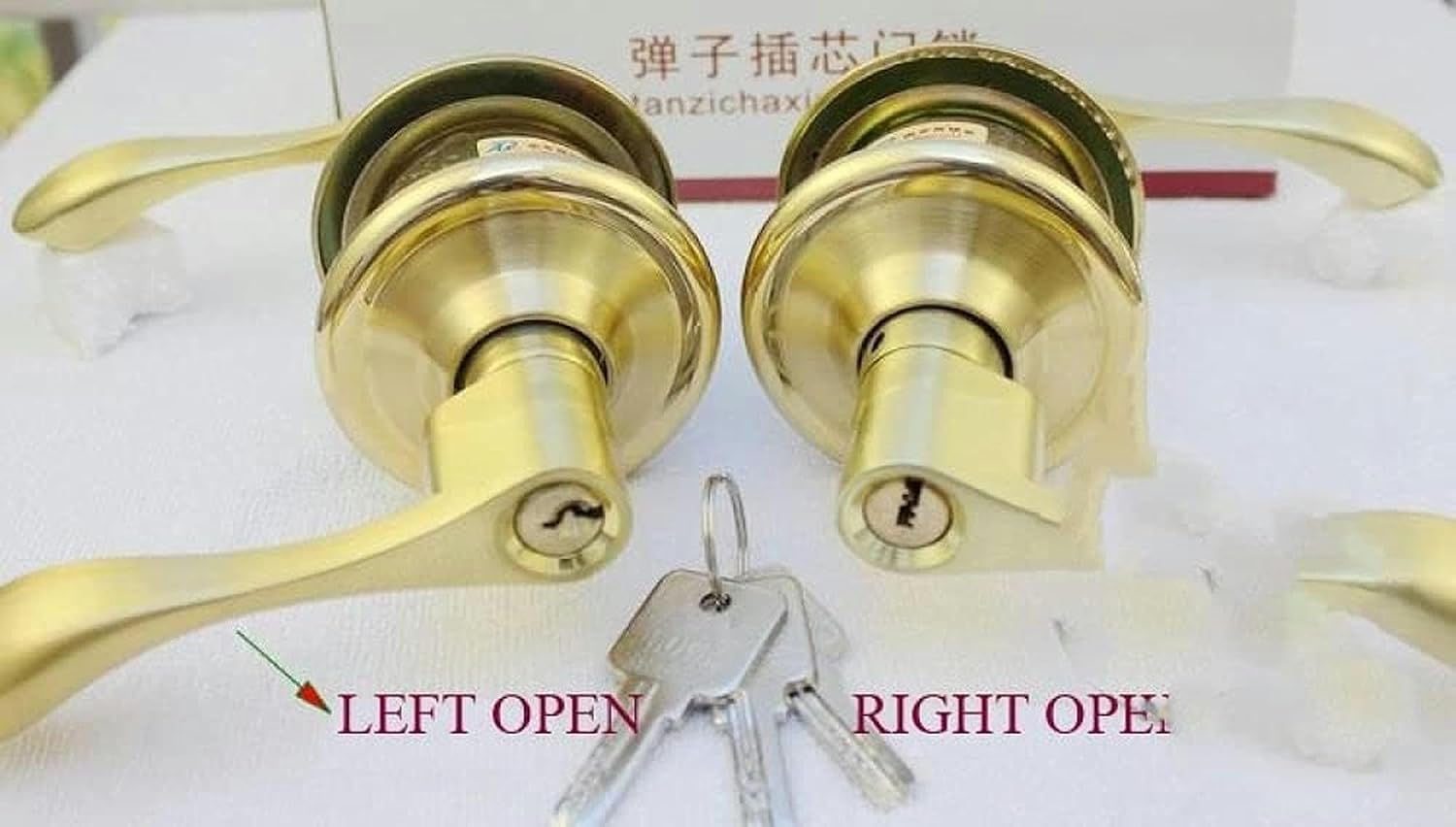5 Sets Right Privacy Brush Gold Lever Handle Door Lock Lockset