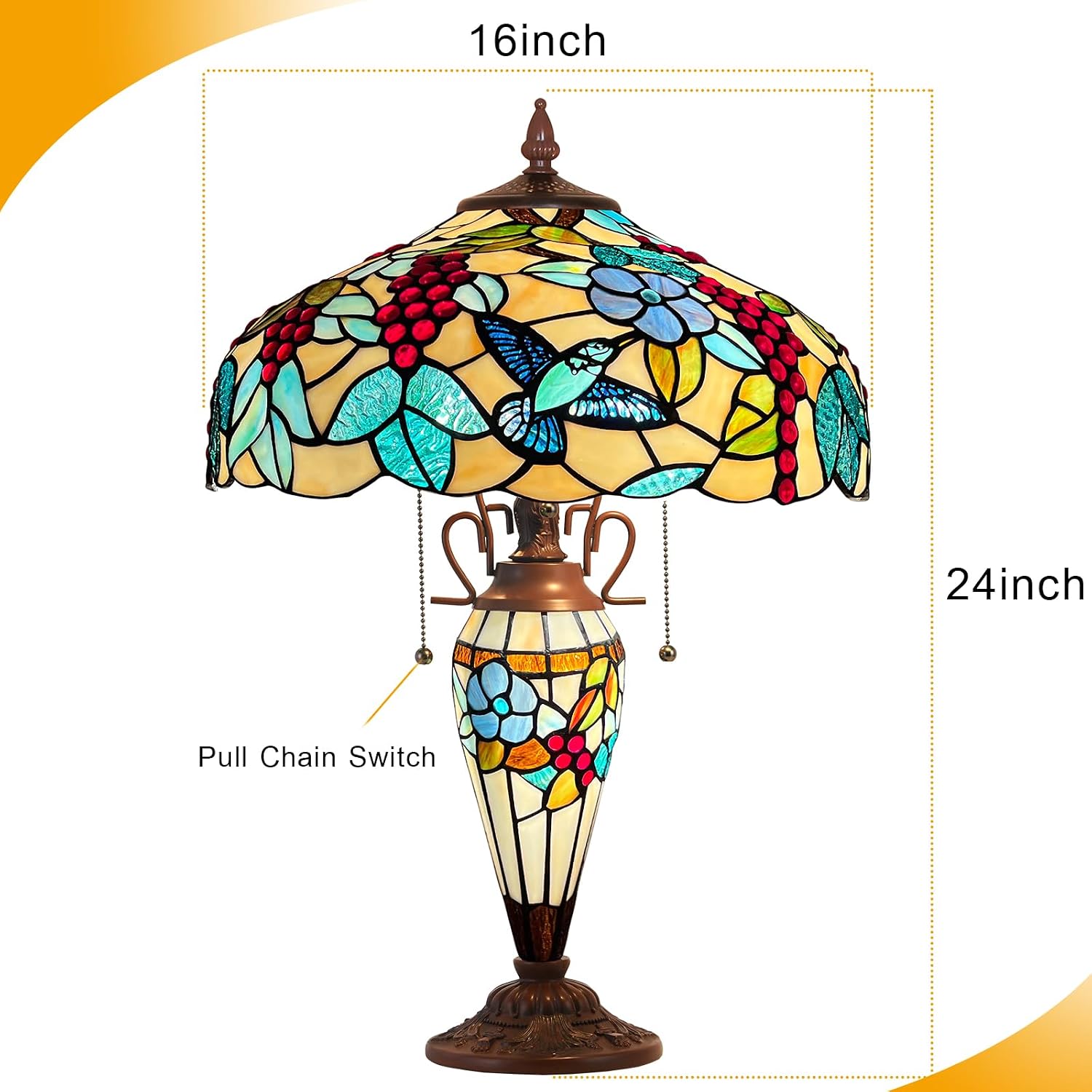 Capulina Tiffany Lamp Stained Glass Table Lamp with Nightlight 3-Light 16X16X25 Inches Mother-Daughter Vase Grape Tiffany Style Desk Lamp for Home Office Living Room Bedroom