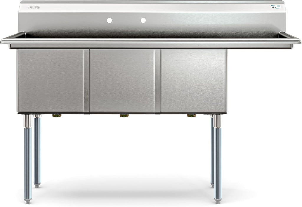 KoolMore 63 in. Three Compartment 18-Gauge Stainless-Steel NSF Commercial Kitchen Sink, Bowl Size 15x15x14, with Three Basins and Pre-Drilled Faucet Holes for Restaurants and Cafes (KM-SC151514-15R3)