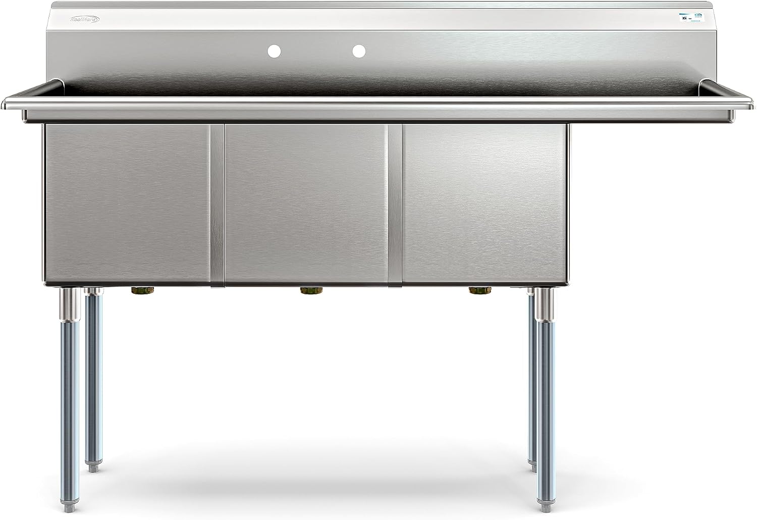KoolMore 63 in. Three Compartment 18-Gauge Stainless-Steel NSF Commercial Kitchen Sink, Bowl Size 15x15x14, with Three Basins and Pre-Drilled Faucet Holes for Restaurants and Cafes (KM-SC151514-15R3)