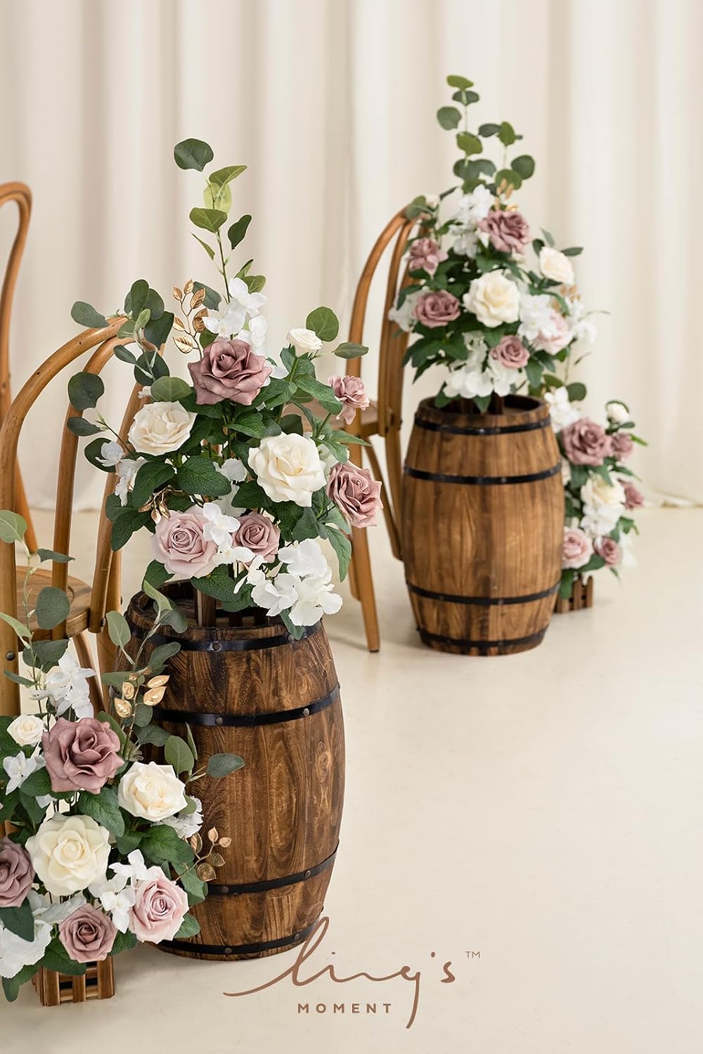 Ling's moment 17.5' Tall Standing Artificial Flowers Arrangements 4 pcs Wedding Aisle Runner Chair Decorations Dusty Rose Cream for Centerpieces Ceremony Reception Rose Floral Party Outdoor