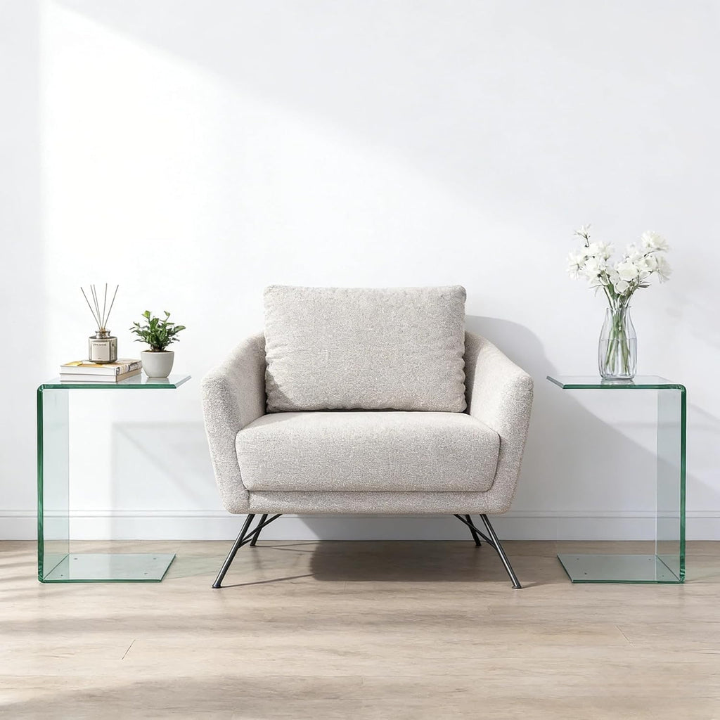 Modern 3 Piece Tempered Glass Living Room Table Set, 39.4' Waterfall Coffee Table & 2 Glass C Table, 12mm Ultra-Thick Coffee Table Set, No Assembly Required, Minimalist Small Space Solution