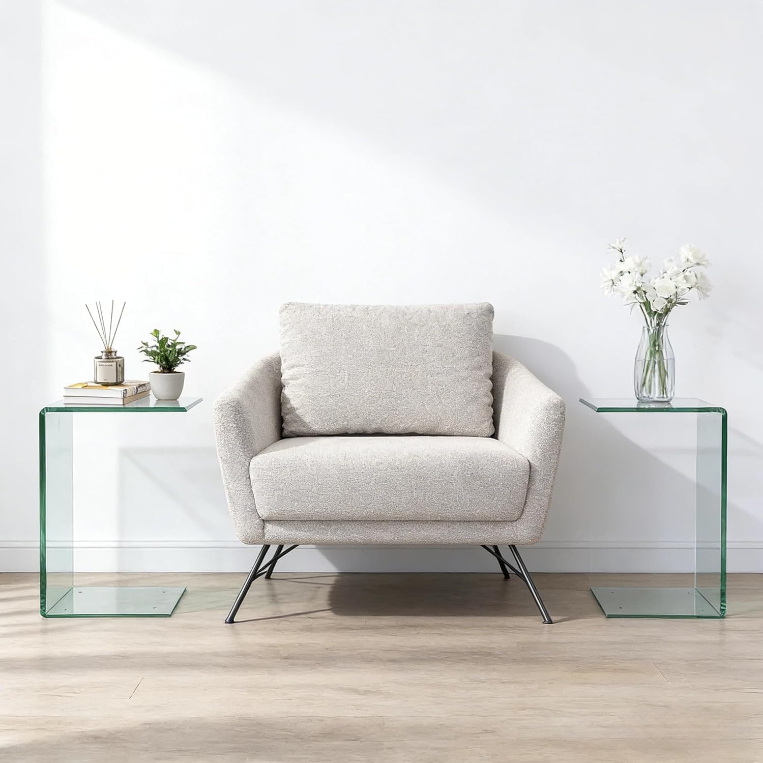 Modern 3 Piece Tempered Glass Living Room Table Set, 39.4' Waterfall Coffee Table & 2 Glass C Table, 12mm Ultra-Thick Coffee Table Set, No Assembly Required, Minimalist Small Space Solution
