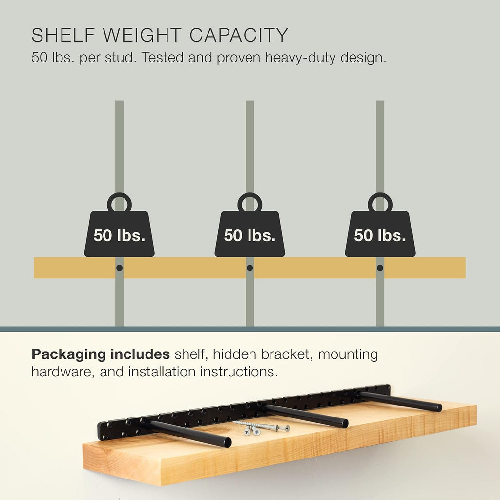 UltraShelf Solid Wood Floating Shelf for Wall Decor, Maple, 36' Long x 8' Deep