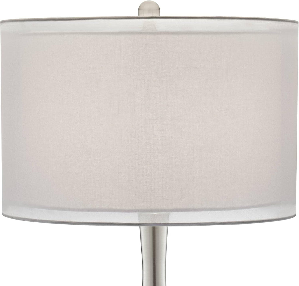 Possini Euro Design Swift Modern Table Lamp 30 1/2' Tall Mercury Glass Chrome Metal Neck Twin Double Drum Shade Decor for Bedroom Living Room House Bedside Nightstand Home Office Entryway Family