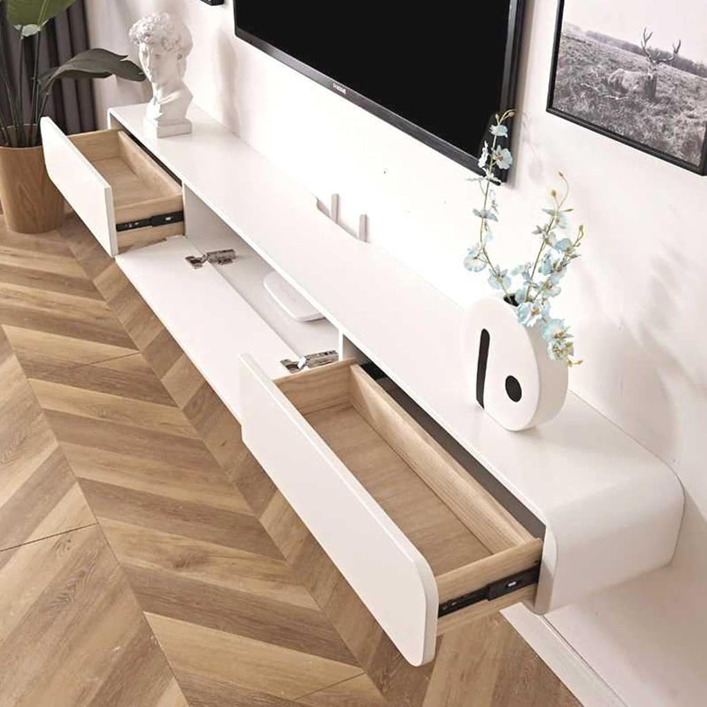 Solid Wood Floating TV Stand Wall Mounted, White, 63' Wall Mounted Entertainment Center Console, Hanging tv Media Shelf for Living Room, Bedroom (DSGWHITE-B, 63IN)