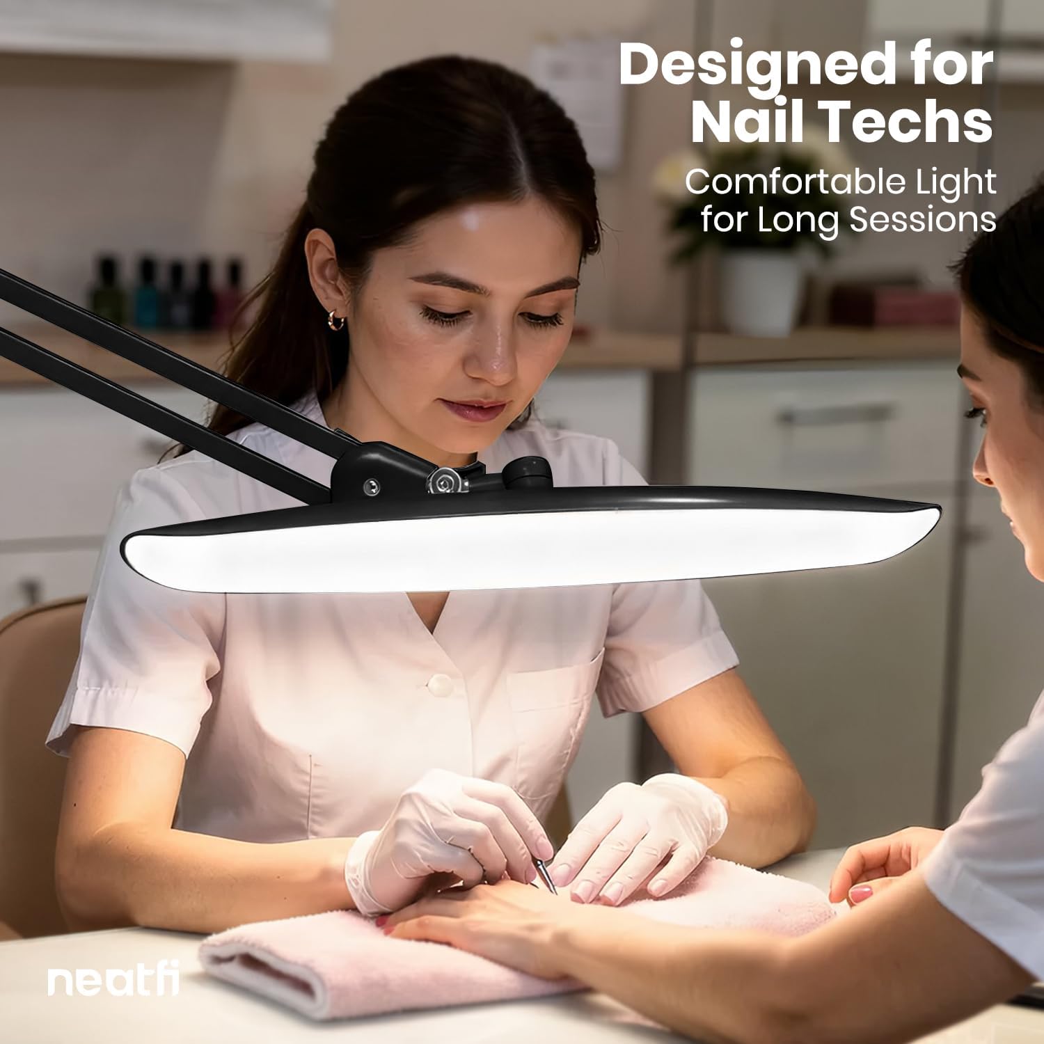 Neatfi XL 2200 Lumens 24W LED Desk Lamp – Shadow-Free Task Lighting | 4-Level Dimming | Home Office & Crafts Use | 20-Inch Wide Head (Black, Non-CCT with Clamp)