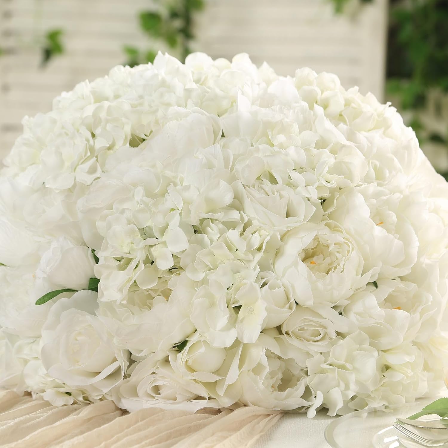Efavormart 20 inch Ivory Pre-Arranged Artificial Rose Flower Ball, Large High-Density Silk Rose Centerpiece Arrangement for Classic Wedding Staging and Floor Vases