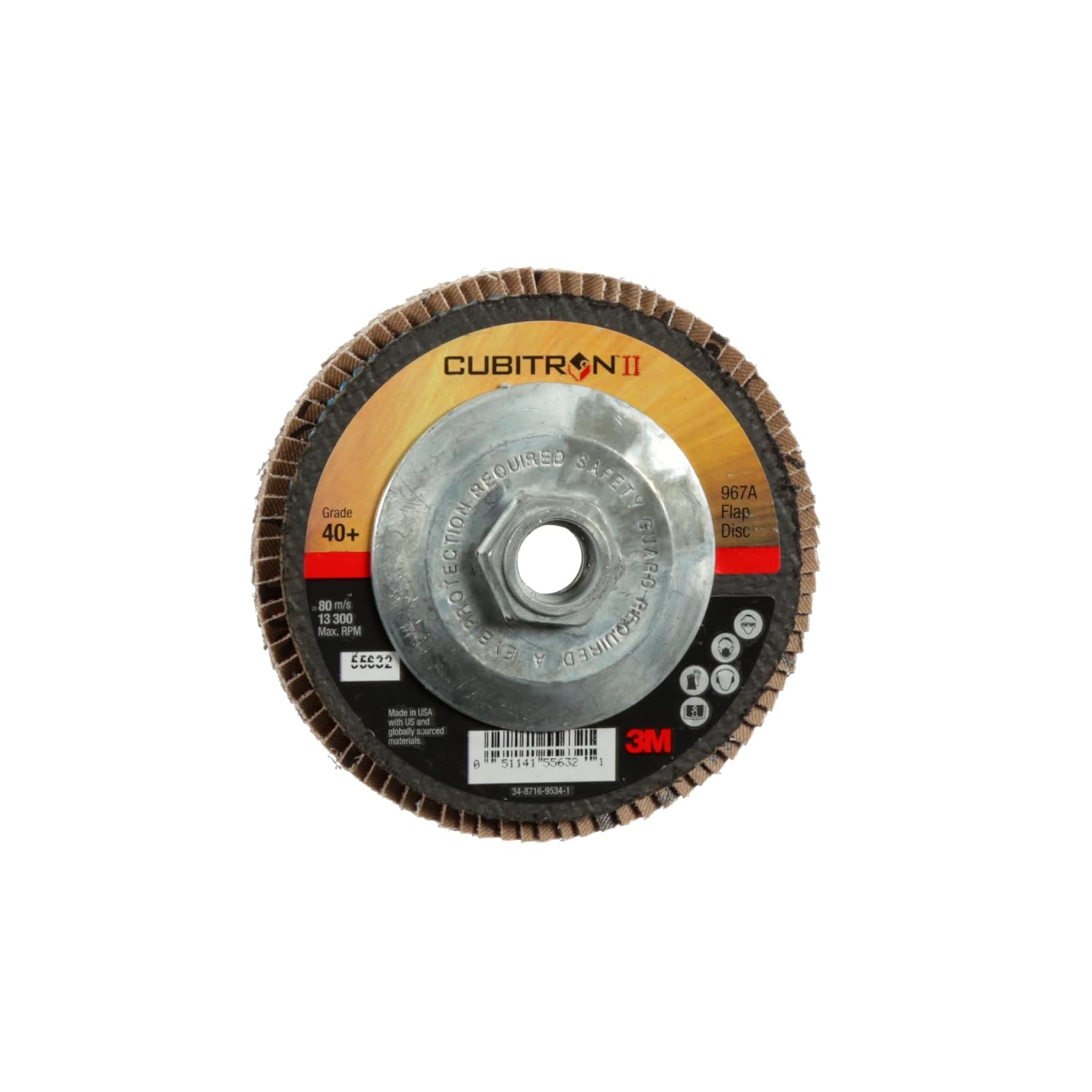 3M Cubitron II Flap Disc 967A, 40+, T27 Quick Change, 4-1/2 in x 5/8'-11, Giant, Pack of 10, Medium Pressure Applications, Light Deburring, Scale Removal, Oxide Removal, Surface Prep