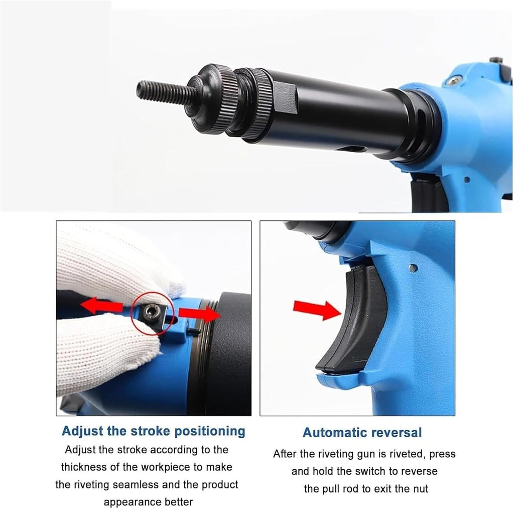 Heavy Duty Air Hydraulic Rivet Nut Tool Kit, Pneumatic Air Riveter, Powerful Pop Rivet Gun with 7 Nosepieces incl.M3-M12, 19.1kN working tension for Mechanic Tool, Construction, Home Improvement