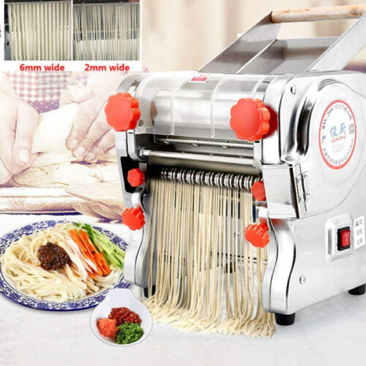110V 550W Stainless Steel Electric Noodle Making Pasta Maker, Commercial Dough Roller Noodle Cutting Machine(Noodle Width 24CM, Knife Length 24CM, Cutter 3mm/9mm)