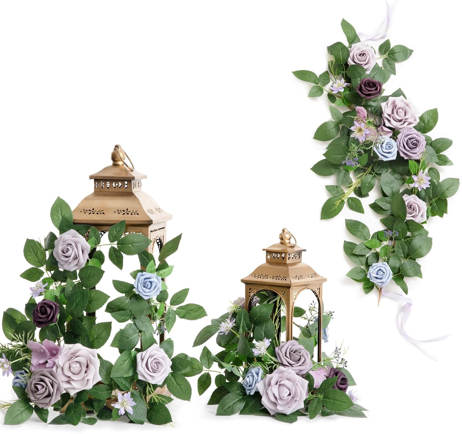 Ling's moment 6Pack 2ft Artificial Flowers Garland Dusty Rose Lantern Flower Centerpieces Lilac & Gold Wedding Aisle Decor Chair Flowers Arch Floral for Signs DIY Table Wall Window Cake Decoration
