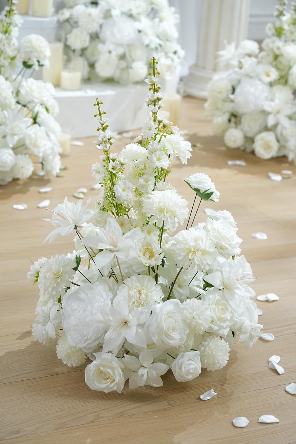 2pcs 19'' White Rose Free Standing Flowers Ball Bouquet Artificial Rose Arrangements Balls for Wedding Centerpieces Tables Chair Aisle Runner Flower Decor