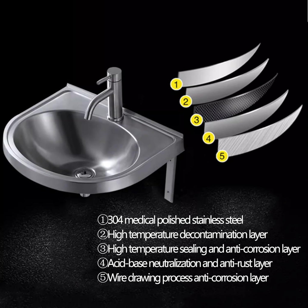Stainless Steel Single Bowl Sink with Faucet, 3.9IN Deep Wall-Mounted WashBasin, Space-Saving, Easy to Clean,Small Sink Corner for Kitchen Bathroom (Color : Silver, Size : E) (Silver F)