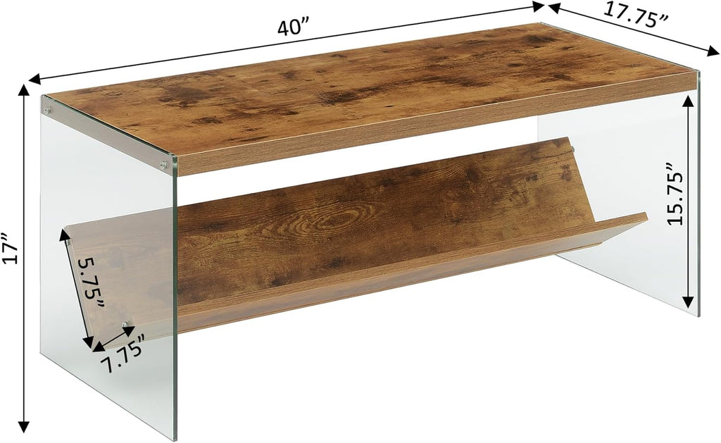 Convenience Concepts SoHo Glass Coffee Table 40' - Modern Living Room Table with Storage Shelf, Contemporary Coffee Table for Family Room, Barnwood