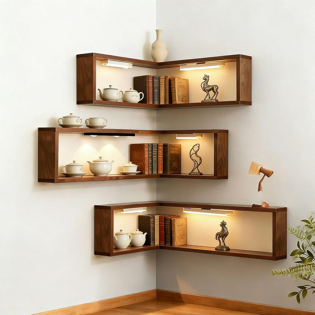 Corner Shelf, Wall Mounted Floating Corner Shelves for Bedroom & Living Room, Space Saving Display Shelf for Collectibles, Plants & Books(L-Shape A 30 x 60 x 20 cm,10 Pack)