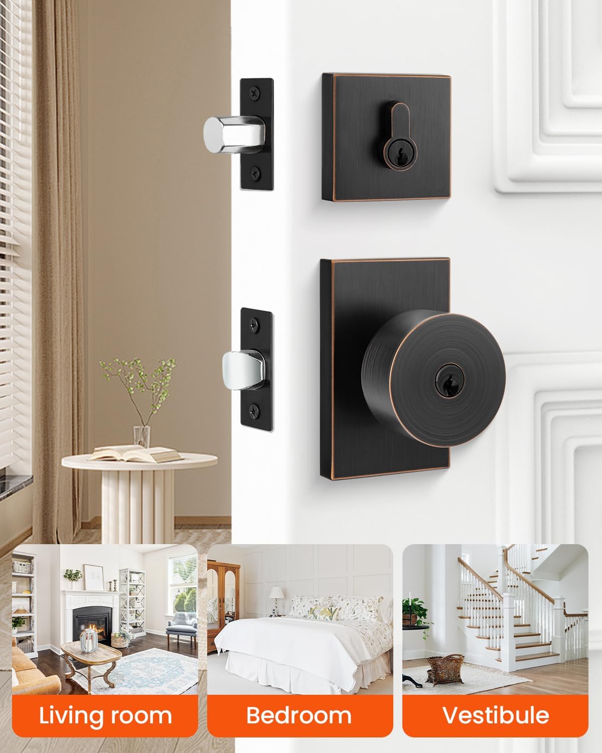 Haidms Oil Rubbed Bronze Door Knob with Deadbolt, Zinc Alloy Bronze Exterior Door Lock Set, Heavy Duty Front Door Knob and Deadbolt Set with Lock and Key, Reversible (2 Pack)
