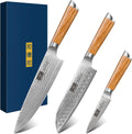 HOSHANHO Damascus Kitchen Knife Set 3-Piece, Ultra Sharp 8' Chef Knife, 7' Santoku Knife, 3.75' Paring Knife, Professional 10Cr15CoMoV Damascus Super Steel Chef Knife Set with Ergonomic Handle