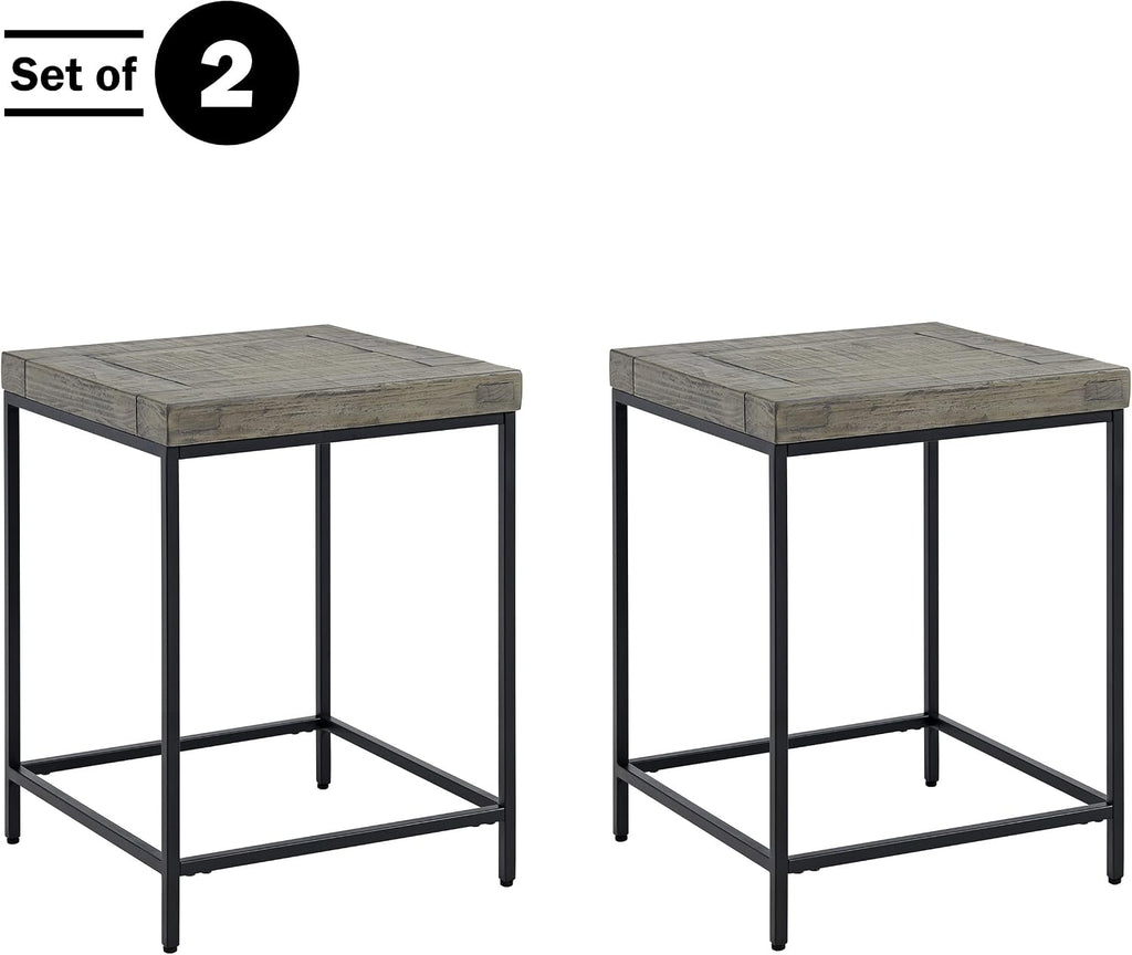 Alaterre Furniture End Table Set - Set of 2 Industrial Side Tables with Wood Tops and Metal Frames - for Living Room, Bedroom, or Dorm Room (Gray)