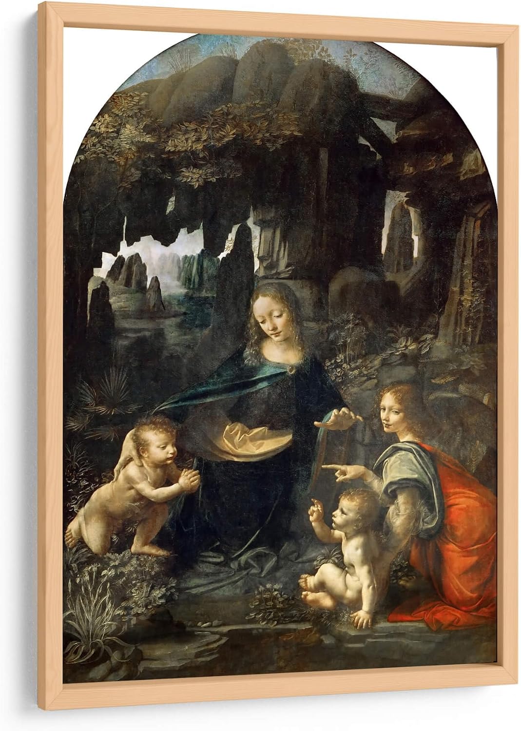 Canvas Lab | Virgin of the Rocks (Paris Version) by Leonardo da Vinci | 19 x 29 in | Fine Art Framed Print, Frame Color: Natural | Classical art, Religion and Spirituality, Renaissance