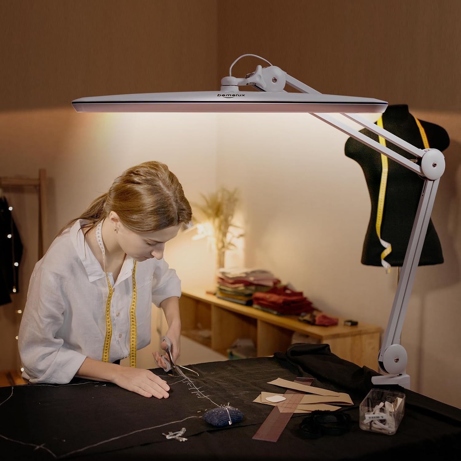 Task Lamp with Clamp, 23 Inch Lamp Head, Bright 182PCS LEDs,3 Color Temperatures, 4 Brightness Levels, Metal Swing Arm 20W 2200 Lumen Dimmable Led Desk Lamp (White, CCT)