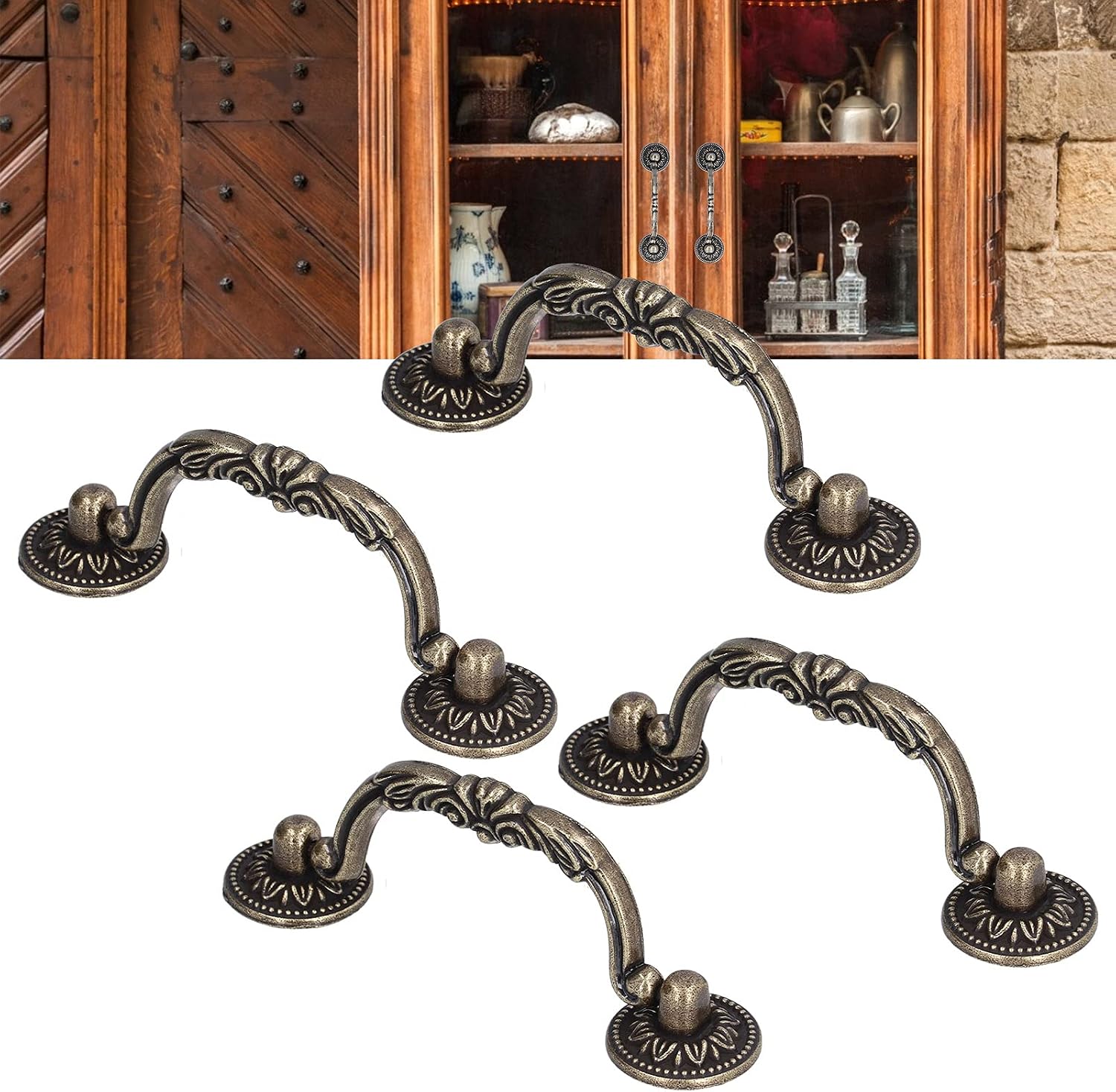 4 Set Modern Antique Cabinet Handle with Screw Bronze Sliding Door Handle for Wardrobe Shoe Cabinet, Kitchen Cupboard Door, Furniture Handle for Bedroom Drawer Door