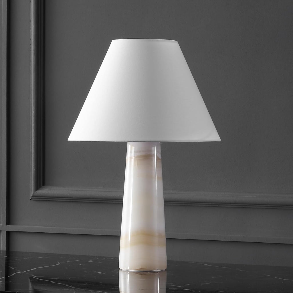 SAFAVIEH Couture Lighting Collection Jennarose Off-White/White Jade Stone 20-inch Dimmable Table Lamp for Bedroom Living Room Home Office Desk Nightstand (LED Bulb Included)