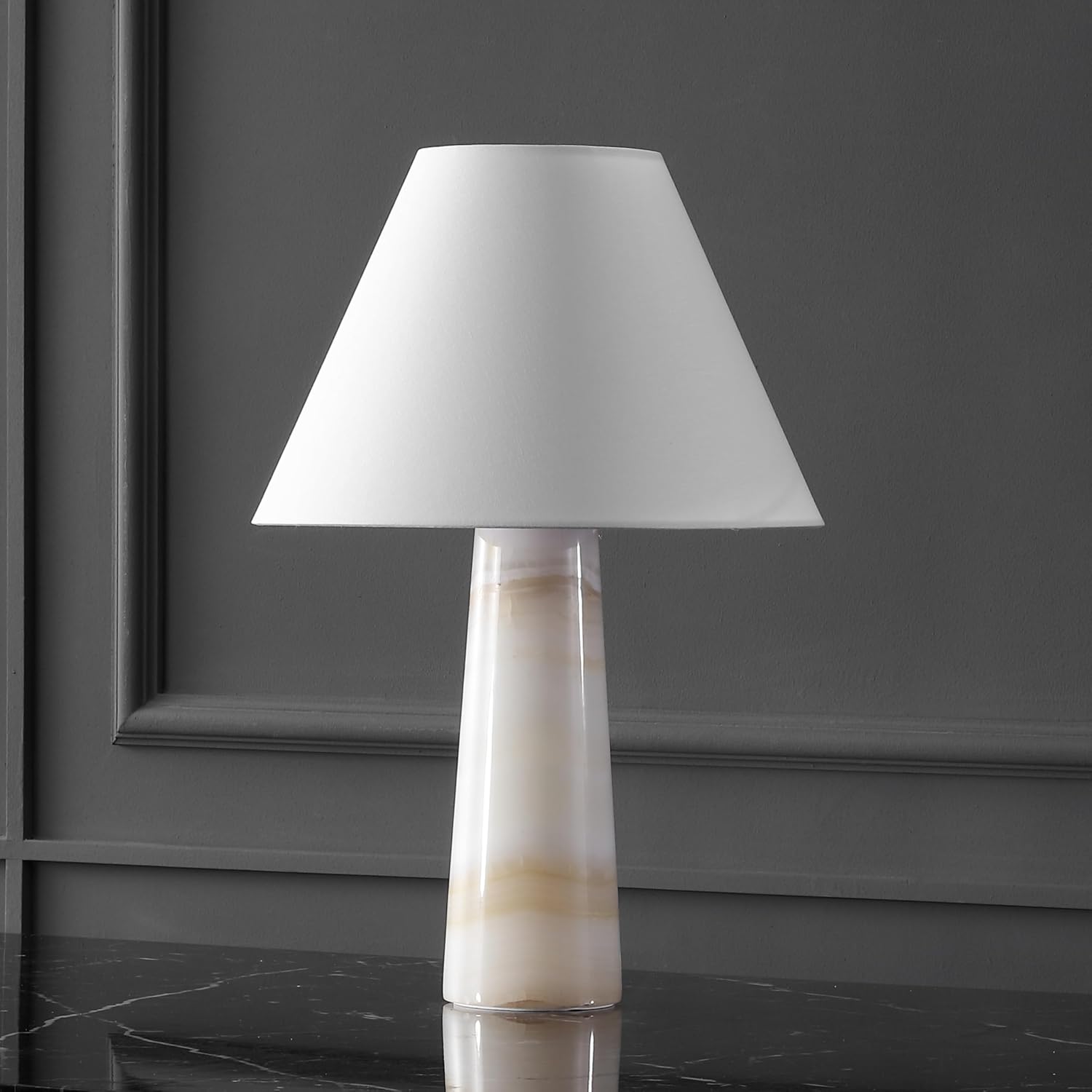SAFAVIEH Couture Lighting Collection Jennarose Off-White/White Jade Stone 20-inch Dimmable Table Lamp for Bedroom Living Room Home Office Desk Nightstand (LED Bulb Included)