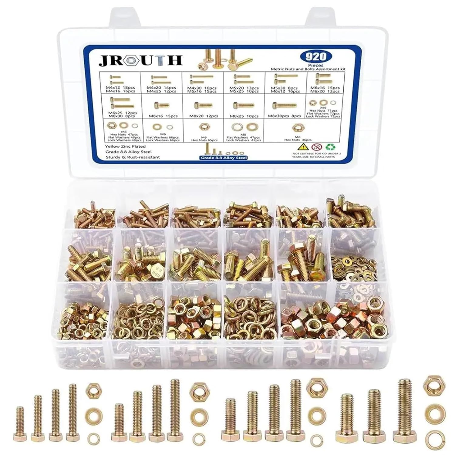 Set Screw Assortment Kit 920Pcs Hex Head Alloy Steel Heavy Duty Metric Bolt Assortment Kit for Homeowners,DIYers,Mechanics,Industrial Workers