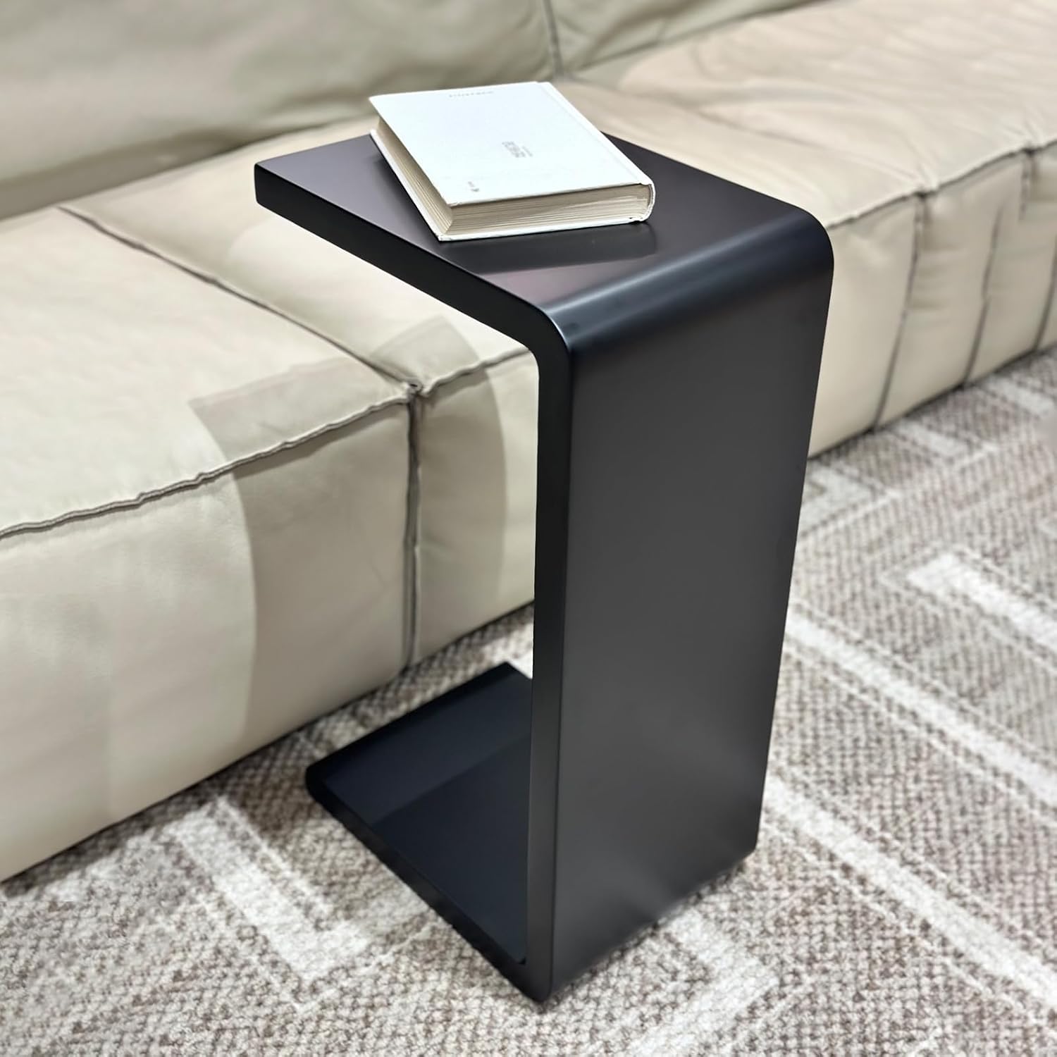 C-Shaped Side Table, Solid Wood End Table for Couch Sofa and Bed, Wooden C Tables for Living Room Bedroom, Small Snack Tray Table for Space Saving (1, 24.4' H-Black)