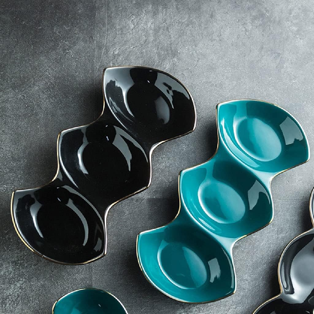 Fruit Bowls Nordic Ceramic Phnom Penh Plate Snack Plate Dried Fruit Plate Small Plate Restaurant Triple Plate Household Tableware/Black