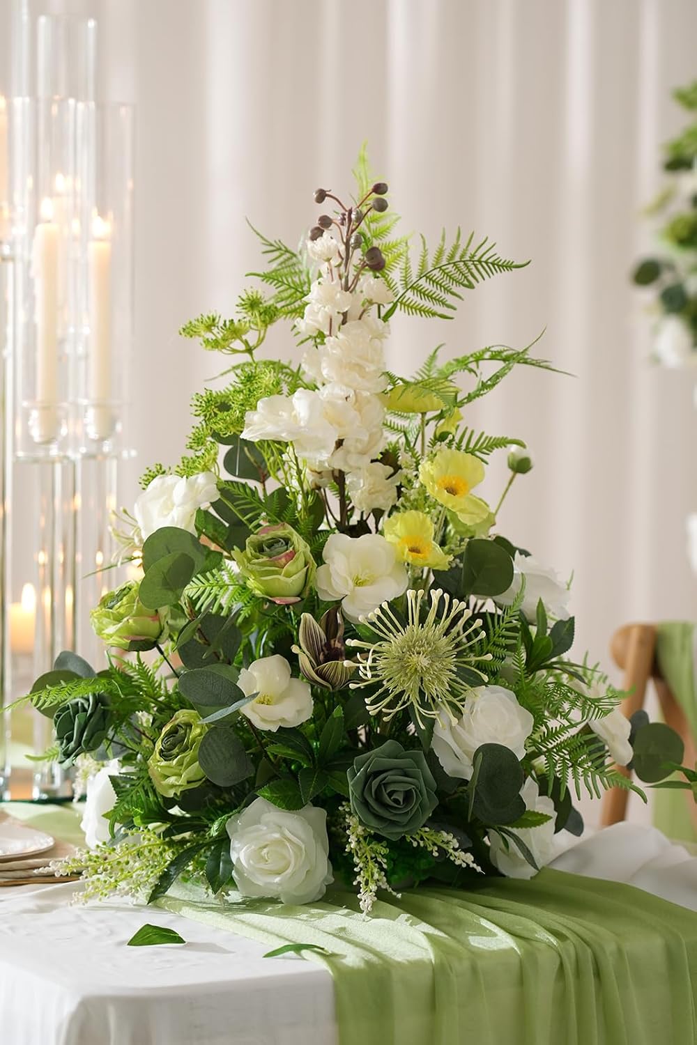2pcs Free Standing Flowers Ball Bouquet Artificial Rose Floral Arrangements for Wedding Centerpieces Tables Aisle (Greenery)