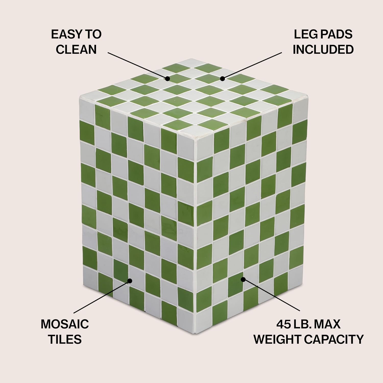 JONATHAN Y END2000J Callista 18' Modern Bohemian Ceramic Tiled Rectangle End Table, Side Table, Accent Table for Living Room, Bedroom, Green/Light Gray