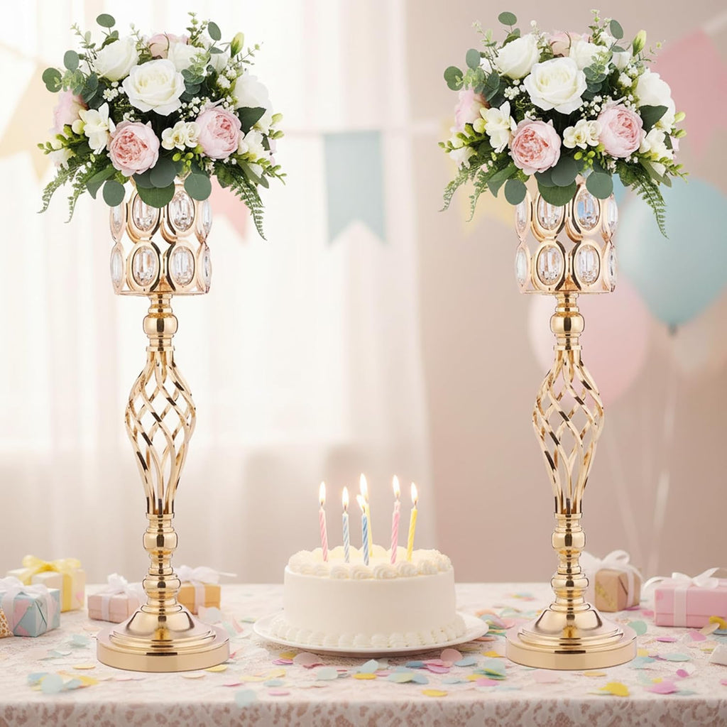 Crystal Wedding Centerpiece Vases for Tables - Set of 10 Metal Gold Vases, 24in Tall Versatile Flower Holders, Elegant Flower Stands for Centerpieces Wedding Party Reception Christmas Home Decor