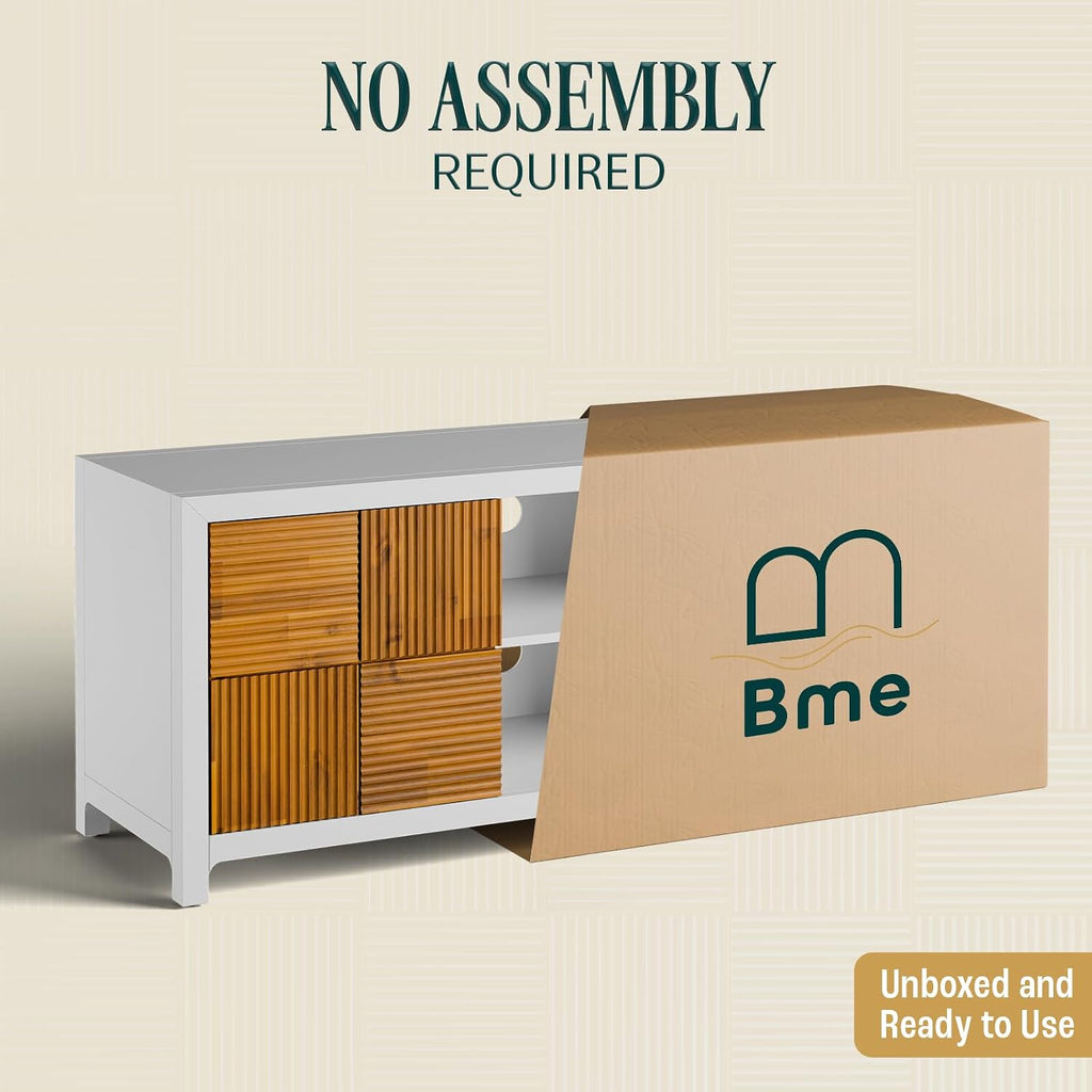 Bme Madia Deluxe TV Stand, Fully Asssembled Entertainment Center for up to 58 inch TV, Unique Pattern TV Console for Living Room, Bedroom, Dinning Room