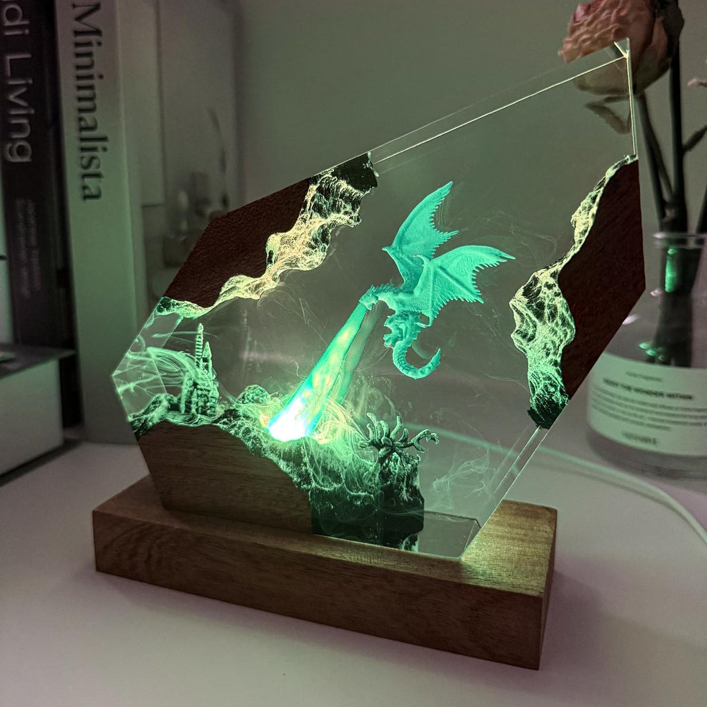 Epoxy Ice Dragon Resin Lamp, Handmade Resin Night Light with USB Port, Multi-Color LED Light, Ideal Home Bedroom Decor, Unique Birthday Holiday Gifts for Father Men Husband Boyfriend Him Kids (8'x5')