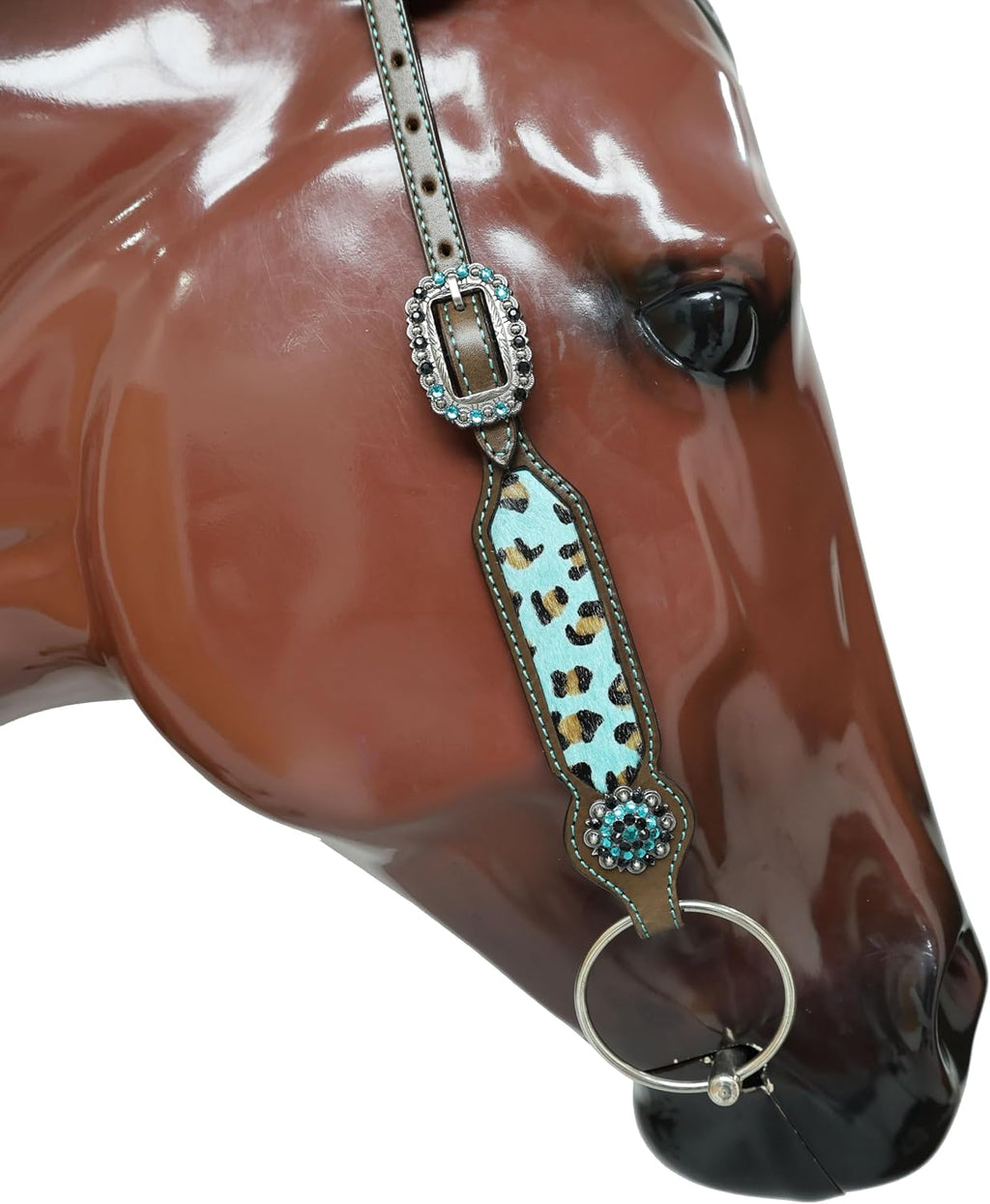 Cheetah Headstall & Breast Collar Tack Set – Gladiator Style with Leopard Print on Leather | Genuine Argentine Cow Leather | Antique Nickel Hardware & Copper Rivet Buckles