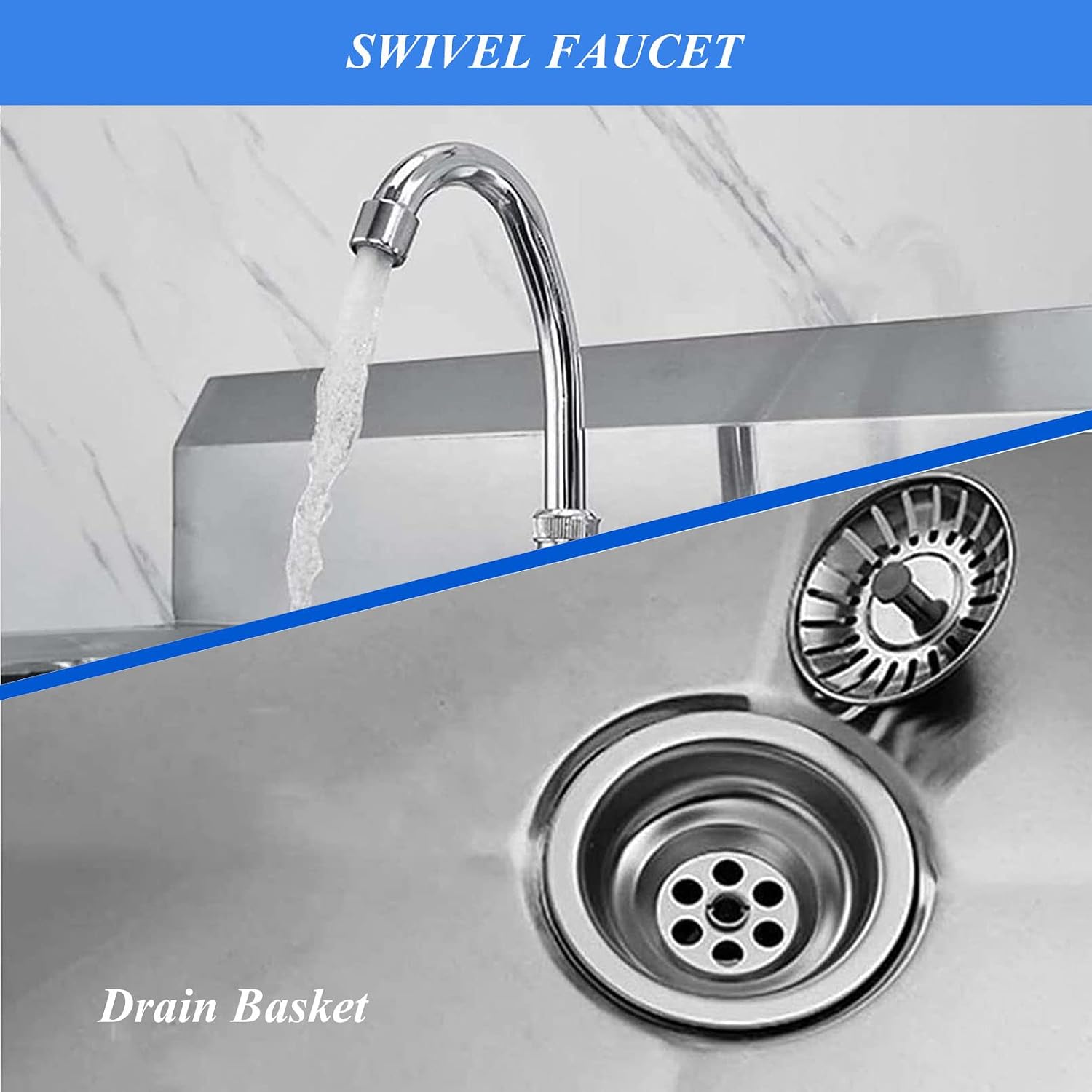 Stainless Steel Prep Utility Sink 1 Compartment Commercial Kitchen Sink with Faucet and Back Splash, Free Standing Utility Prep Single Bowl Sink for Restaurant, Laundry, Garage