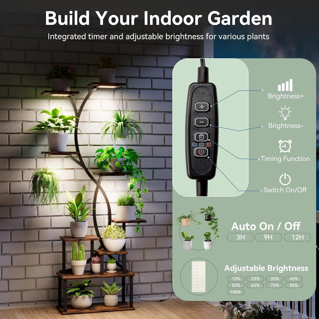 Plant Stand Indoor with Grow Lights 9 Tiered Wood Plant Shelf 62' Tall Plant Stand Metal Frame for Indoor Plants Multiple Flower Pot Holder, Large Plant Rack for Living Room Patio Corner 2 Pack